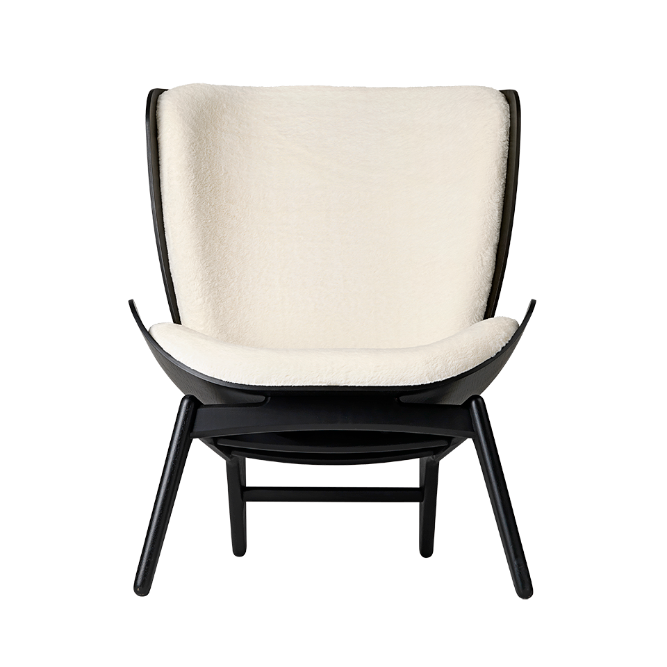 UMAGE The Reader Wing Chair, Black Oak - Teddy White, Teddy Bear Fabric