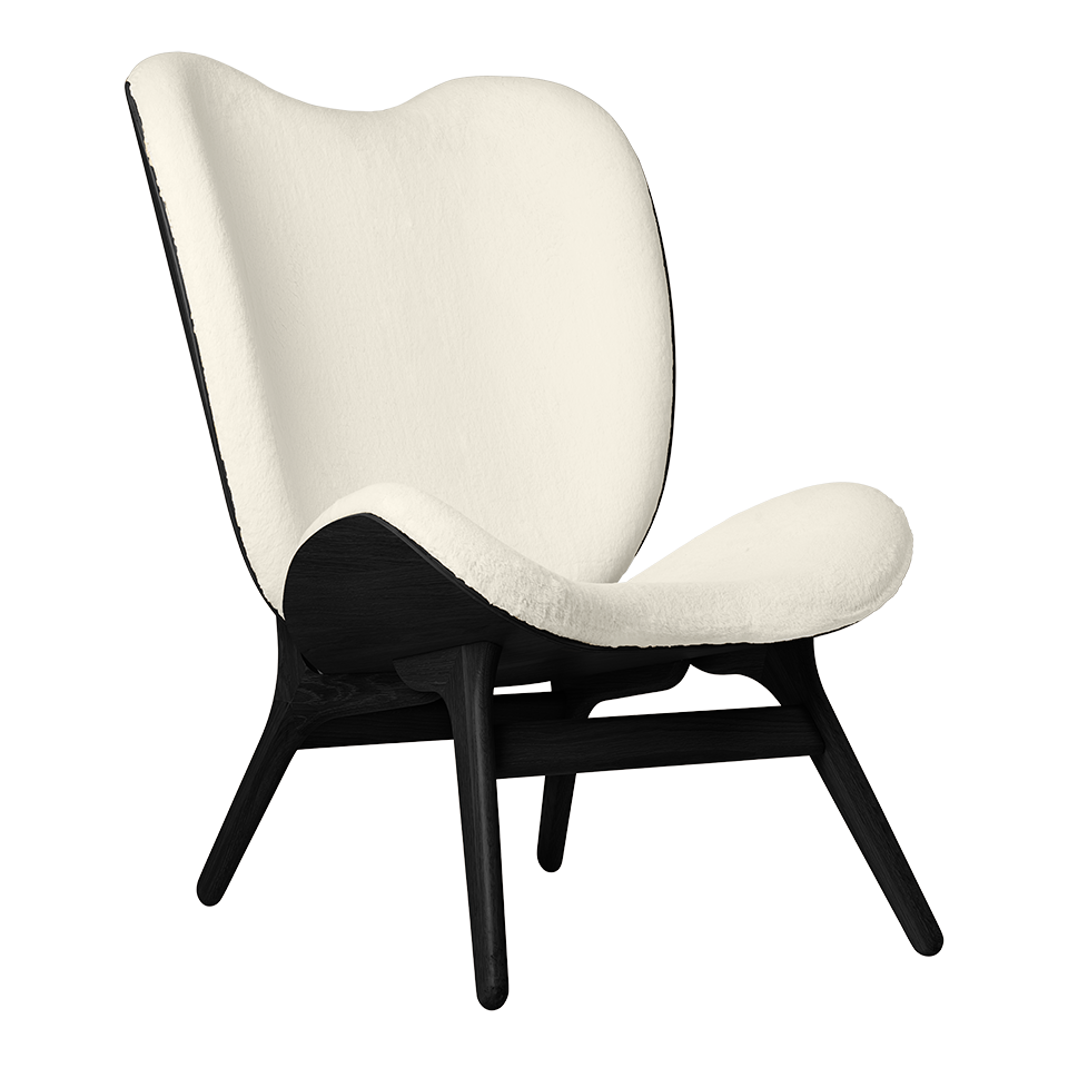 UMAGE A Conversation Piece Lounge Chair, Tall, Black Oak - Teddy White, Teddy Bear Fabric