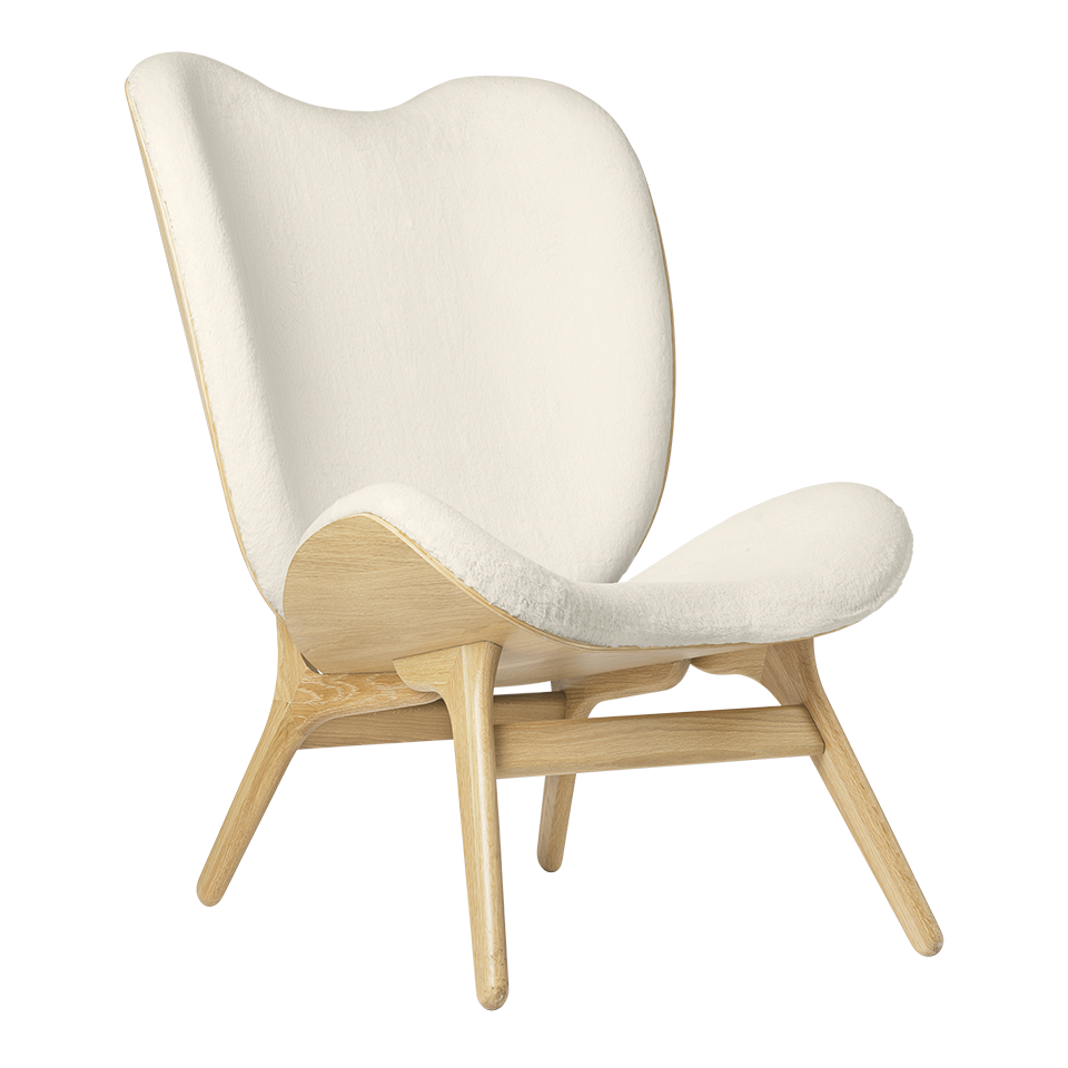 UMAGE A Conversation Piece Lounge Chair, Tall, Oak - Teddy White, Teddy Bear Fabric