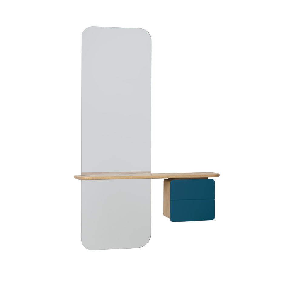 UMAGE One More Look Mirror, Oak - Petrol Blue