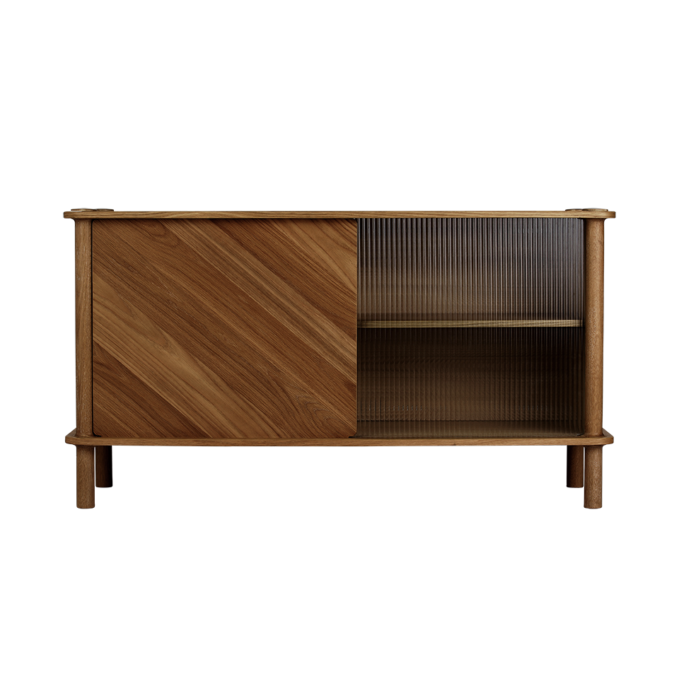UMAGE Italic Sideboard, Wood/Glass - Dark Oak