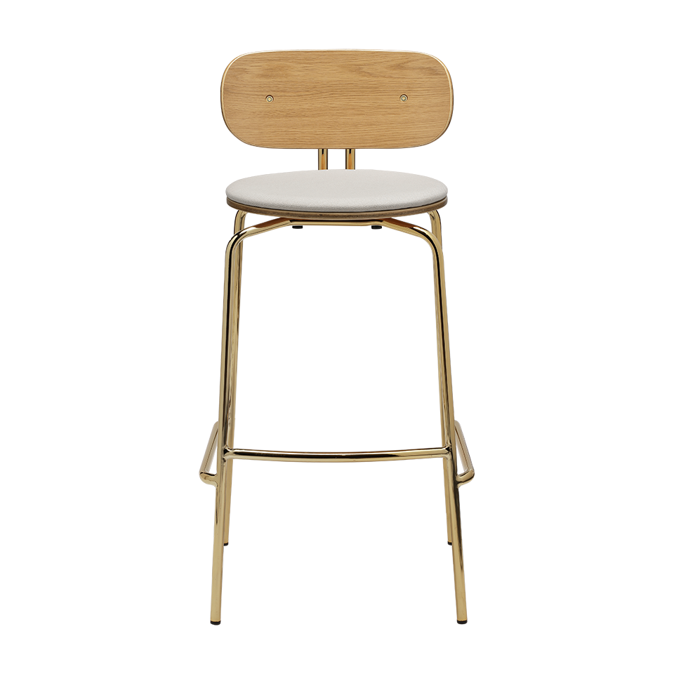 UMAGE Curious Bar Stool, Brass Legs - White Sands, Horizons Textile