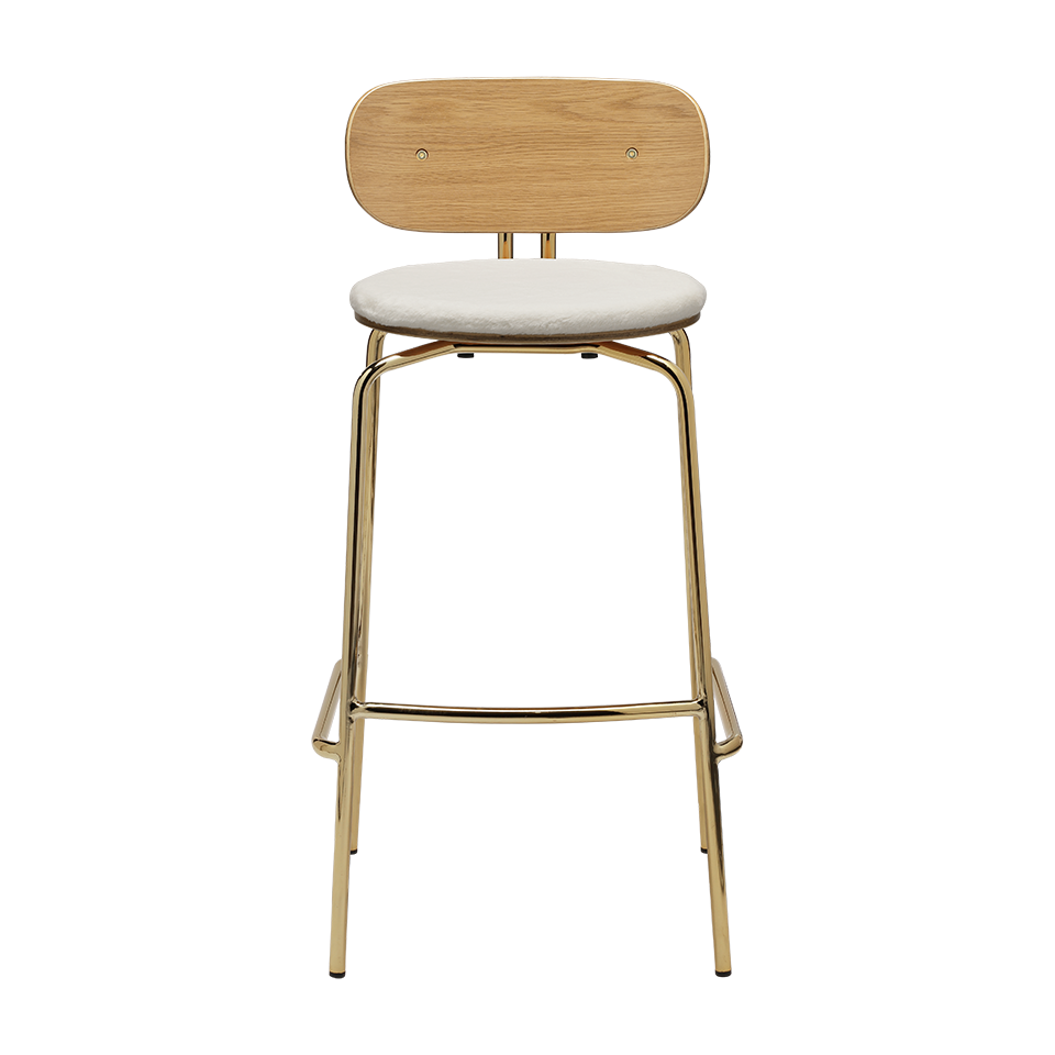 UMAGE Curious Bar Stool, Brass Legs - Teddy White, Teddy Bear Fabric