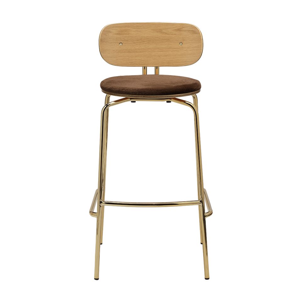 UMAGE Curious Bar Stool, Brass Legs - Teddy Brown, Teddy Bear Fabric