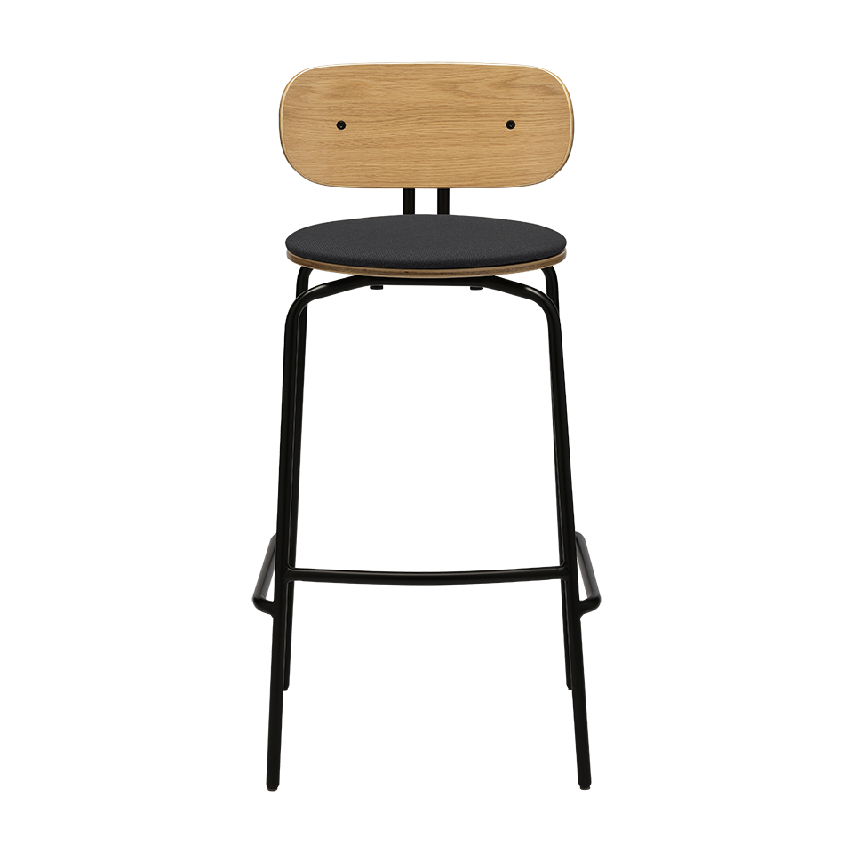 UMAGE Curious Bar Stool, Black Legs - Shadow, Horizons Textile