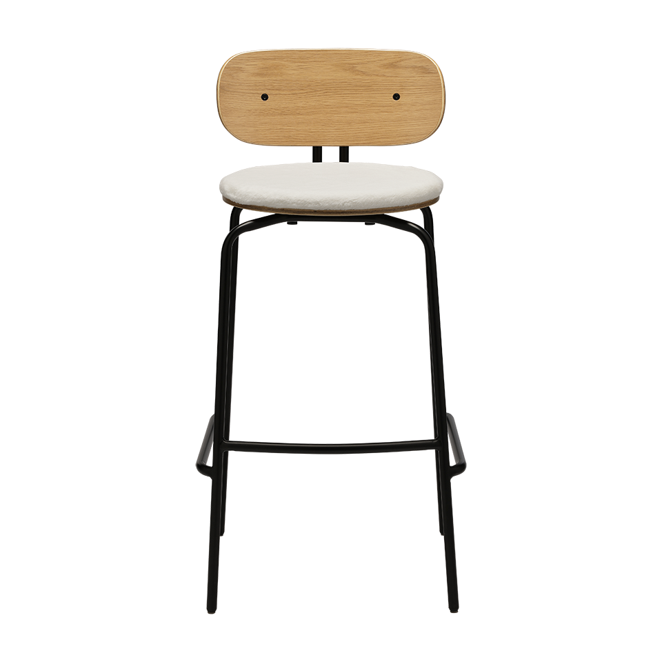 UMAGE Curious Bar Stool, Black Legs - Teddy White, Teddy Bear Fabric