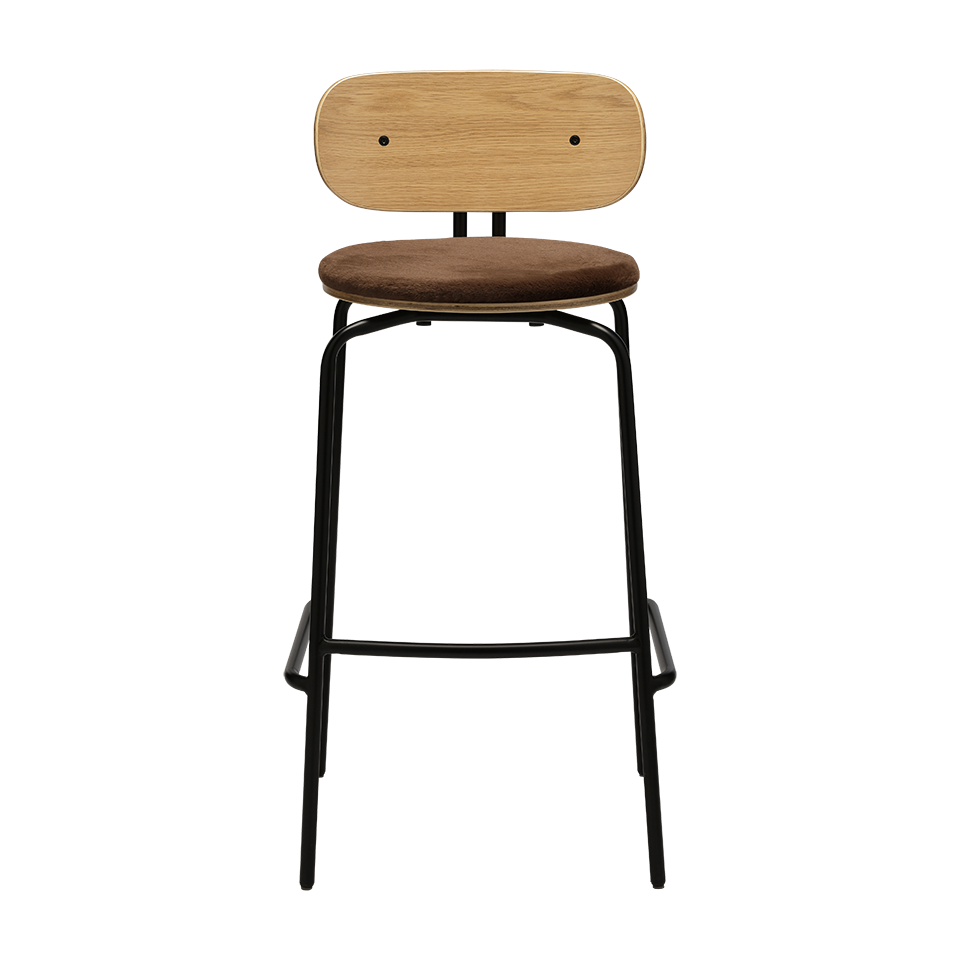 UMAGE Curious Bar Stool, Black Legs - Teddy Brown, Teddy Bear Fabric