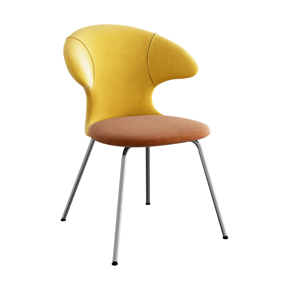 UMAGE Time Flies Chair, Velour - Canary Yellow / Rusty Brown / Chrome
