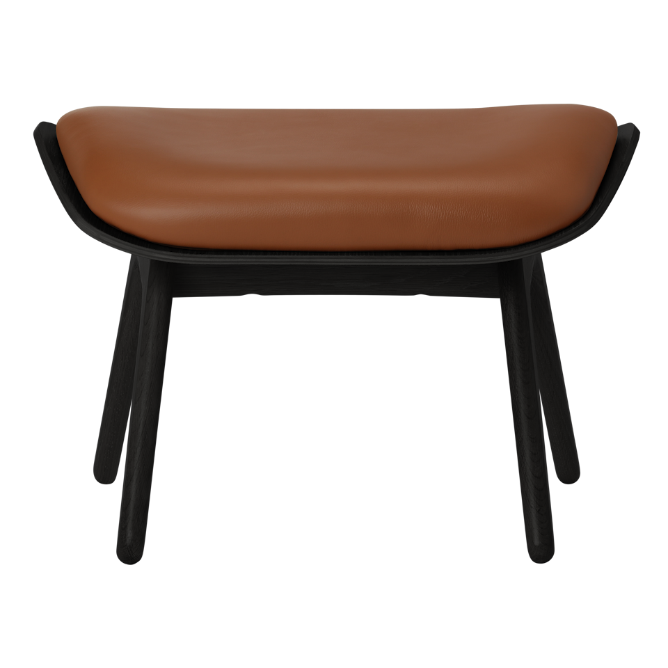 UMAGE The Reader Ottoman, Black Oak - Cognac, Hope Leather