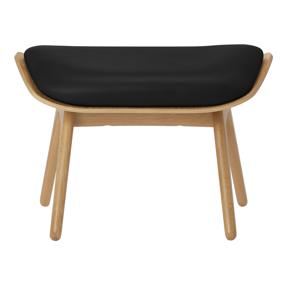 UMAGE The Reader Ottoman, Oak - Black, Hope Leather