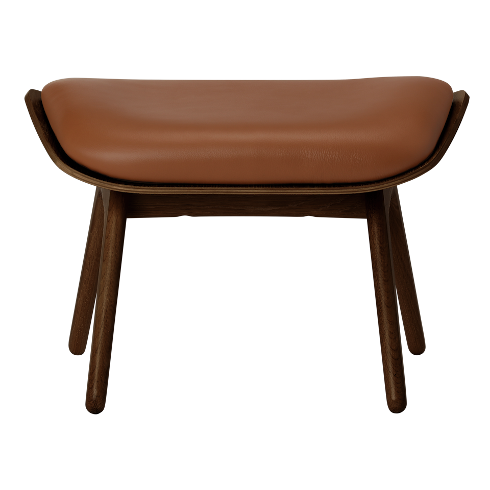 UMAGE The Reader Ottoman, Dark Oak - Cognac, Hope Leather