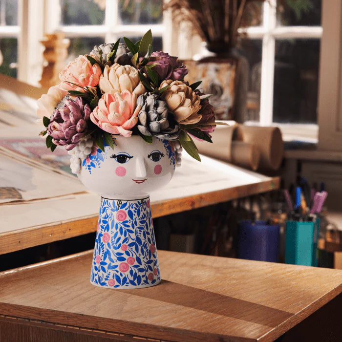 Bjørn Wiinblad Eva Vase - H7.3" blue/rose