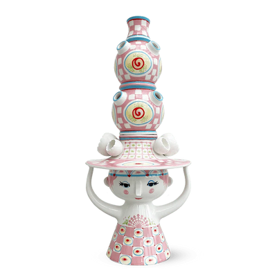 Bjørn Wiinblad Lady with Hat Vase - H19.7" pink