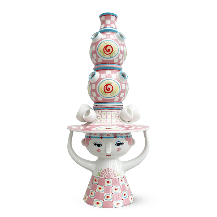 Bjørn Wiinblad Lady with Hat Vase - H19.7" pink