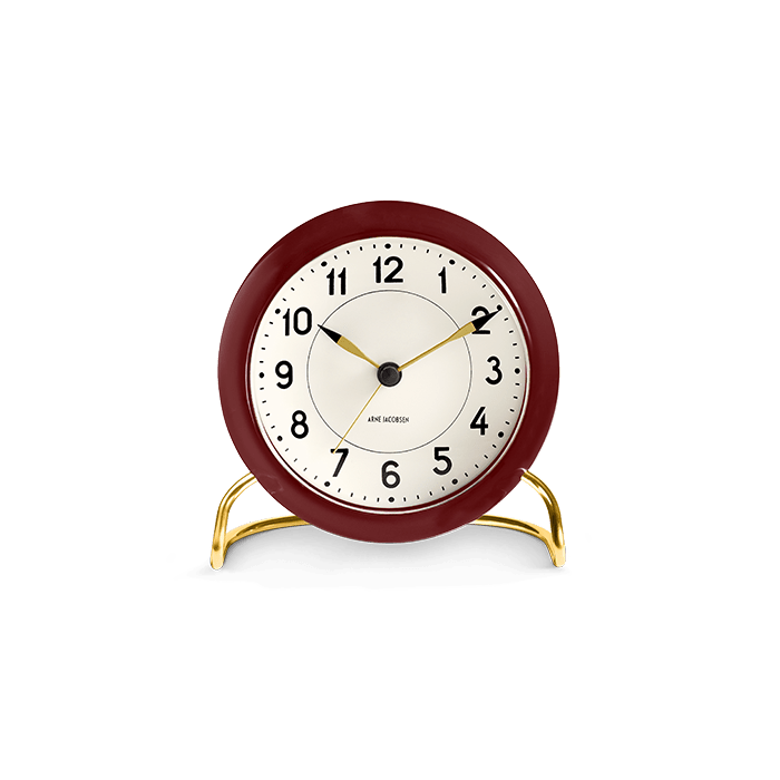 Arne Jacobsen Station Table Clock, - Bordeaux/White